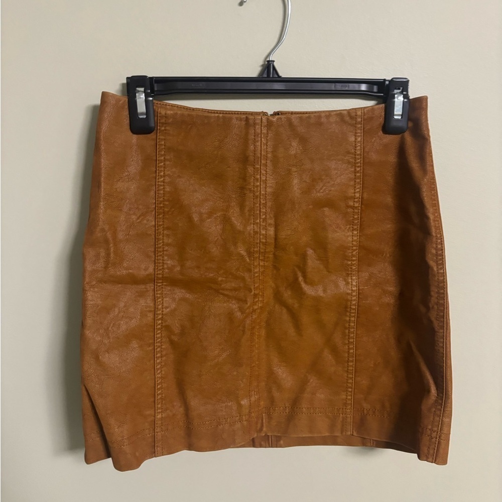 Free People Modern Femme Vegan Leather Suede Mini Skirt Size 2 XS Brown Honey